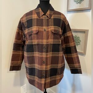 tentree Women's Kapok Brown Plaid Flannel Insulated Utility Shacket NWT!